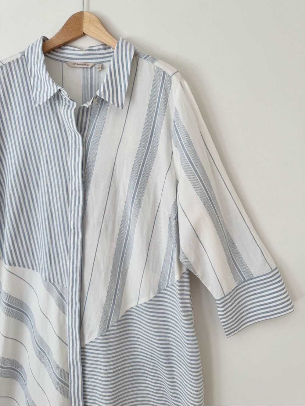 Soft Surroundings Seaport Linen Blue and White Striped Midi Shirt Dress, Size 2X - Picture 11 of 15